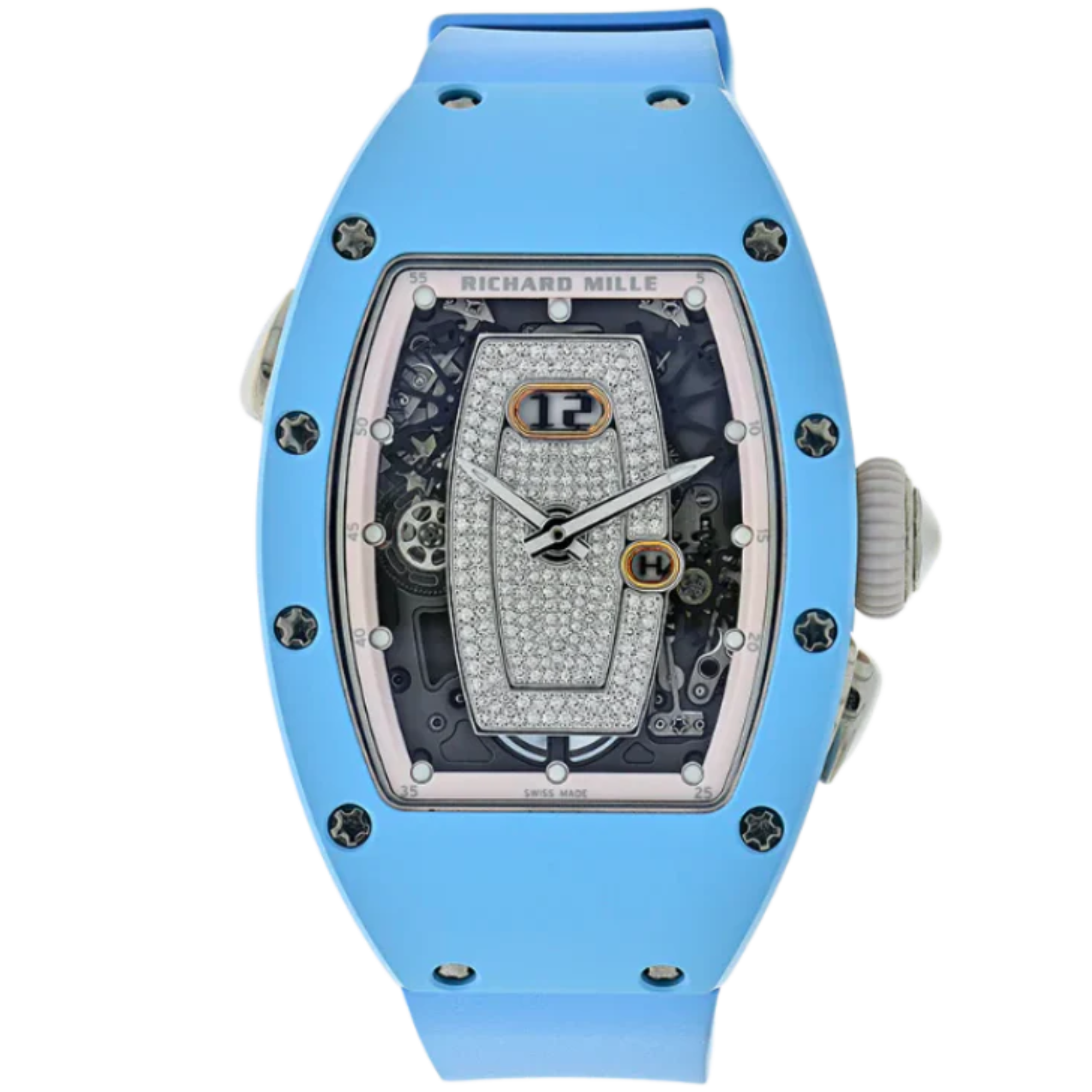 RM 037 18K White Gold Skeleton Diamond Dial Automatic Rubber Strap White Gold Case