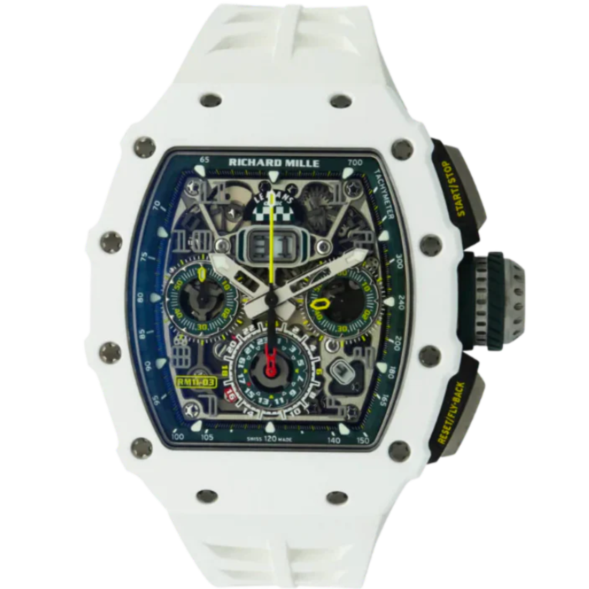 RM 011-03 Le Mans Classic White Ceramic Rubber Strap Skeleton Dial White ATZ Ceramic Case