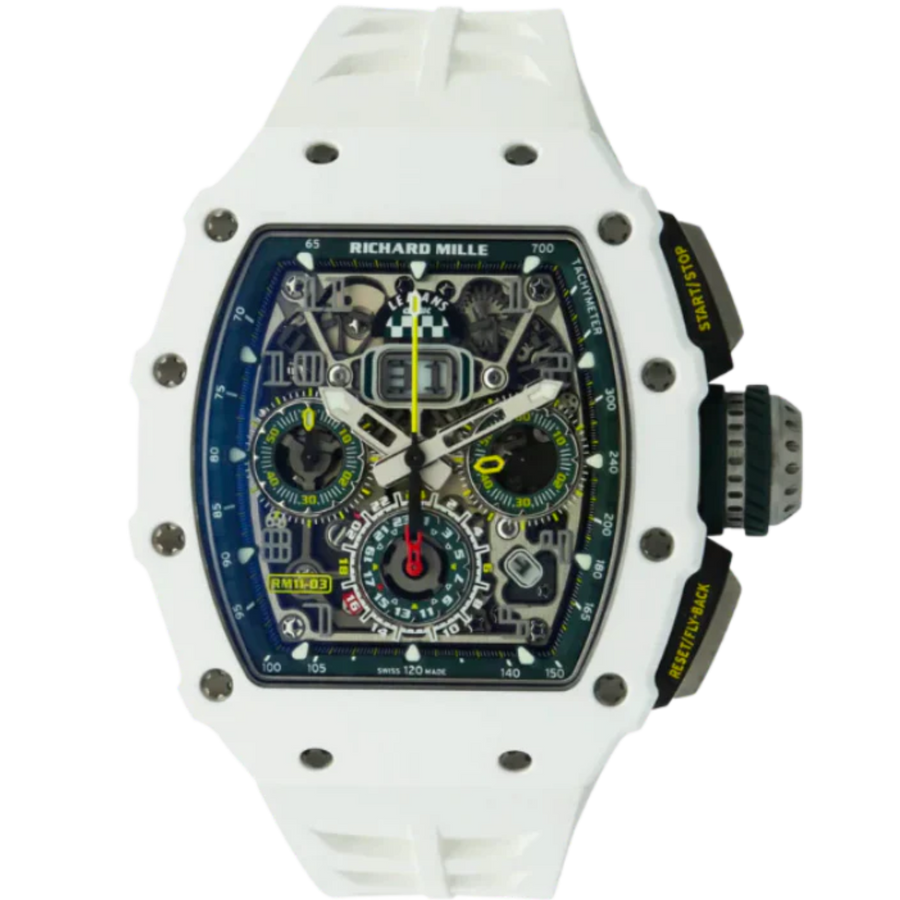 Richard Mille RM 011-03 Ceramic Diamond-Set White Ceramic Rubber Strap Skeleton Dial Rubber Strap luxury watch at 1Luxury Miami