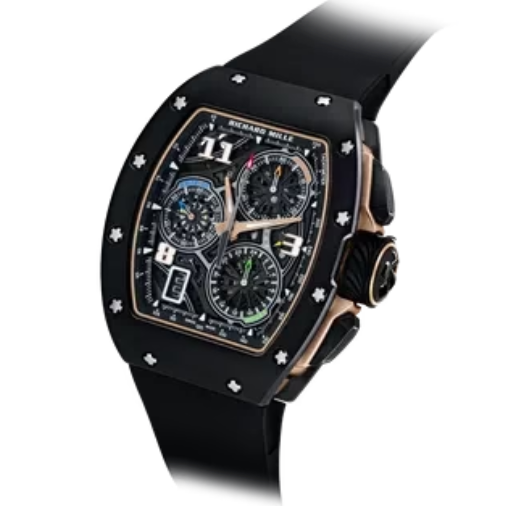 RM 72-01 Automatic Winding Lifestyle Flyback Chronograph Black Rubber Strap Black Ceramic & Rose Gold Case
