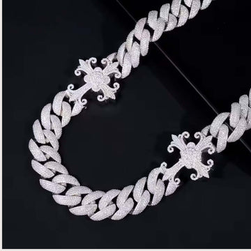 Moissanite Cross Cuban Link Chain - 18mm