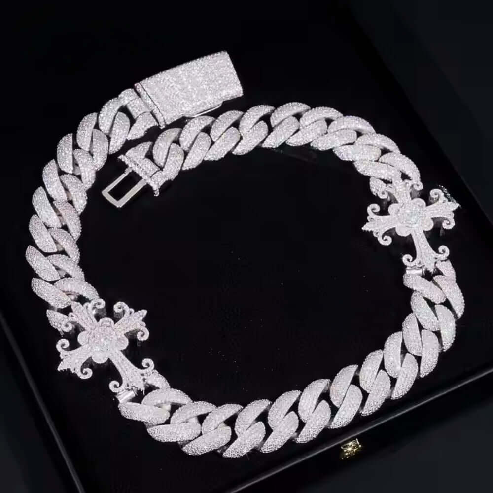 Moissanite Cross Cuban Link Chain - 18mm
