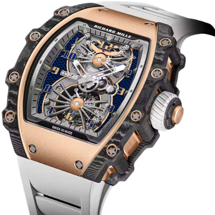 Richard Mille RM 21-01 Rose Gold Carbon TPT Diamond-Set Rubber Strap luxury watch at 1Luxury Miami