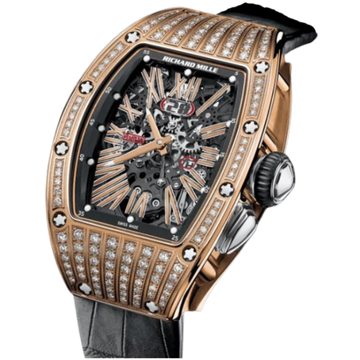 RM 037 Rose Gold and Diamonds Leather Strap Skeletonized Dial Rose Gold Case and a Ceramic Diamond Set Bezel