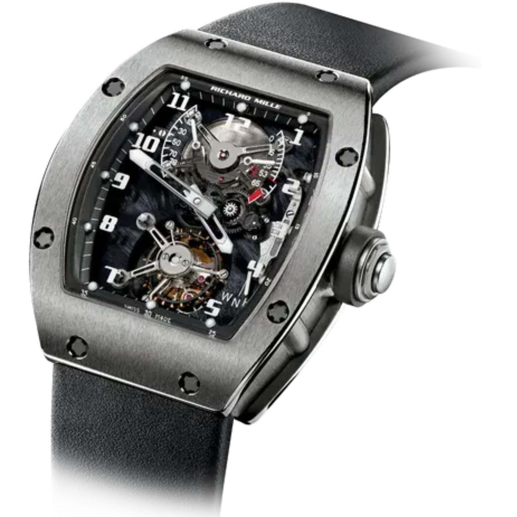 RM 002 V2 Titanium Tourbillon Black Leather Strap Titanium Case