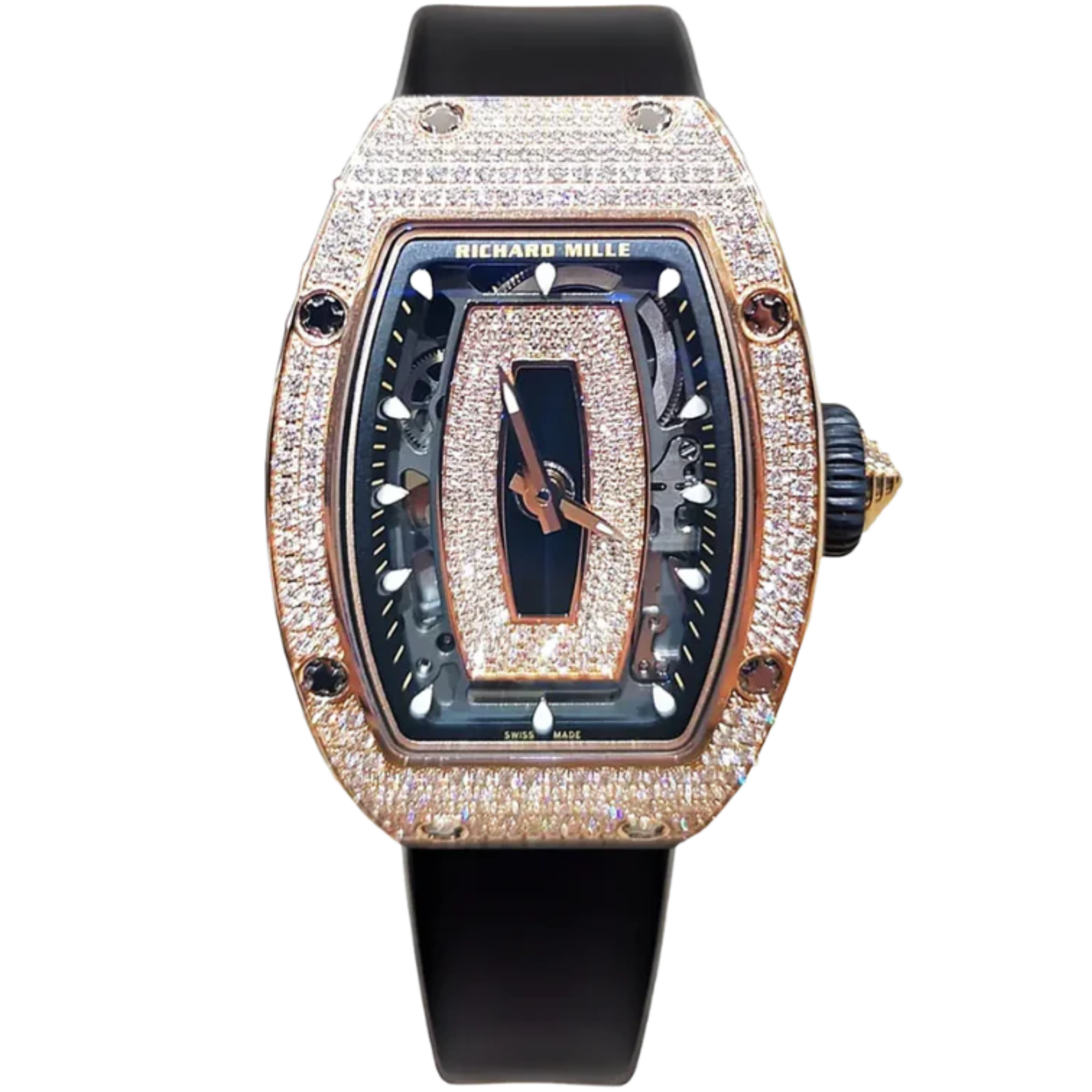 RM 07-01 Snow Black Lips Automatic Black Strap Rose Gold Case