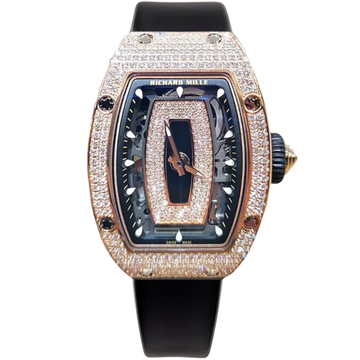 RM 07-01 Snow Black Lips Automatic Black Strap Rose Gold Case