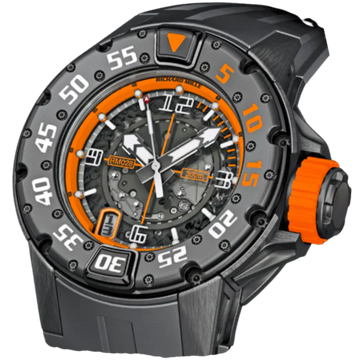 RM 028 Diver Orange Flash Black Rubber Divers Strap DLC-Treated Titanium Case