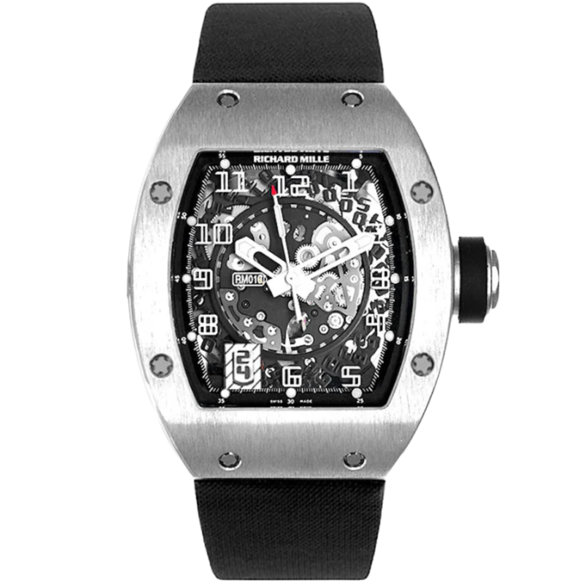RM 010 White Gold Automatic Black Rubber Strap White Gold Case