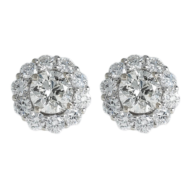 Diamond Halo Stud Earrings in 18K White Gold – Style II