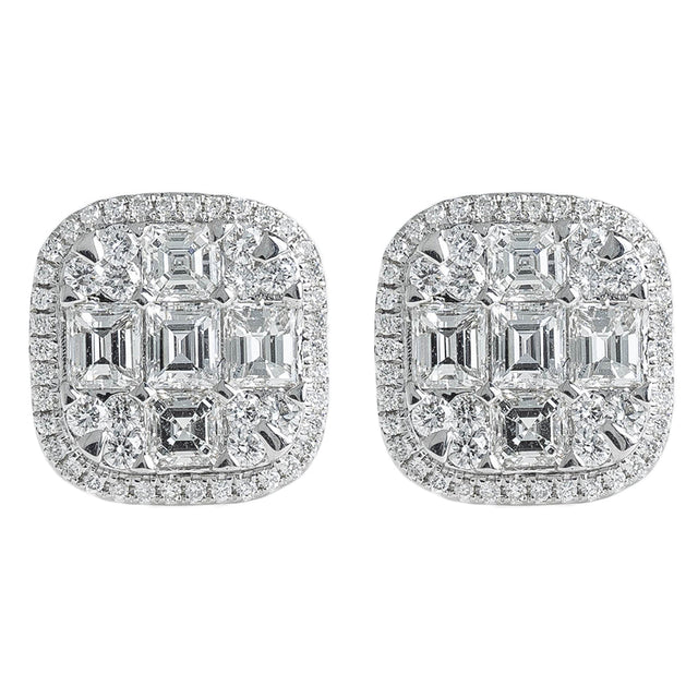 2.50 CTW Emerald Cut Diamond Stud Earrings in 18K White Gold