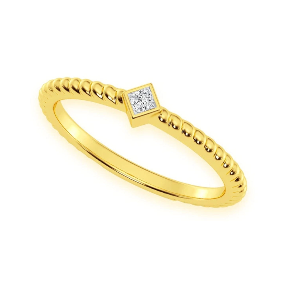 Princess Bezel Rope Diamond Ring 14k Solid Gold 0.05ctw