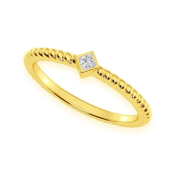 Princess Bezel Rope Diamond Ring 14k Solid Gold 0.05ctw