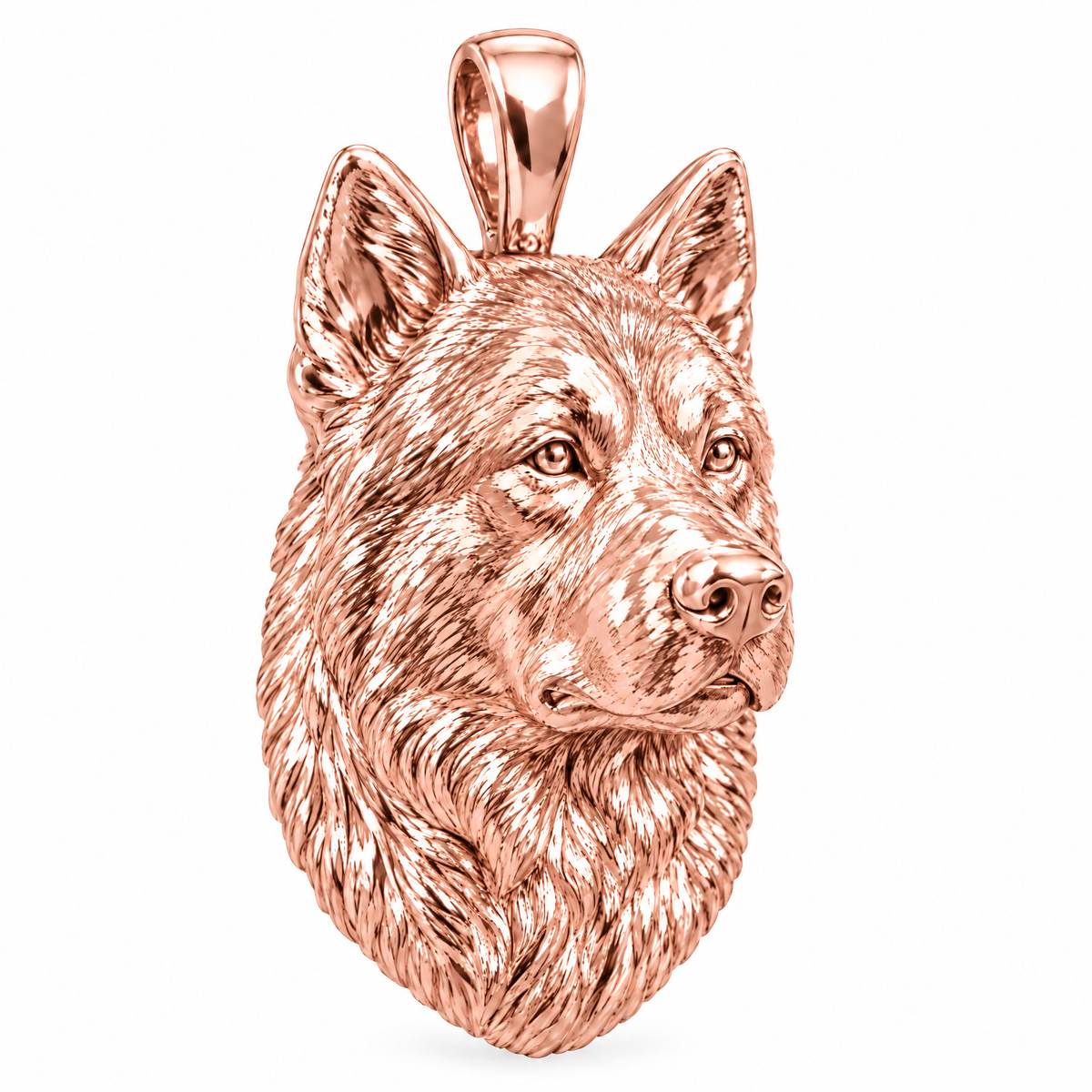 Akita high-polish rose gold dog pendant, design render on white
