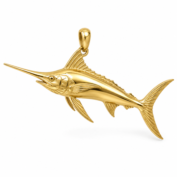 Atlantic blue marlin gold pendant design render; pendant only.