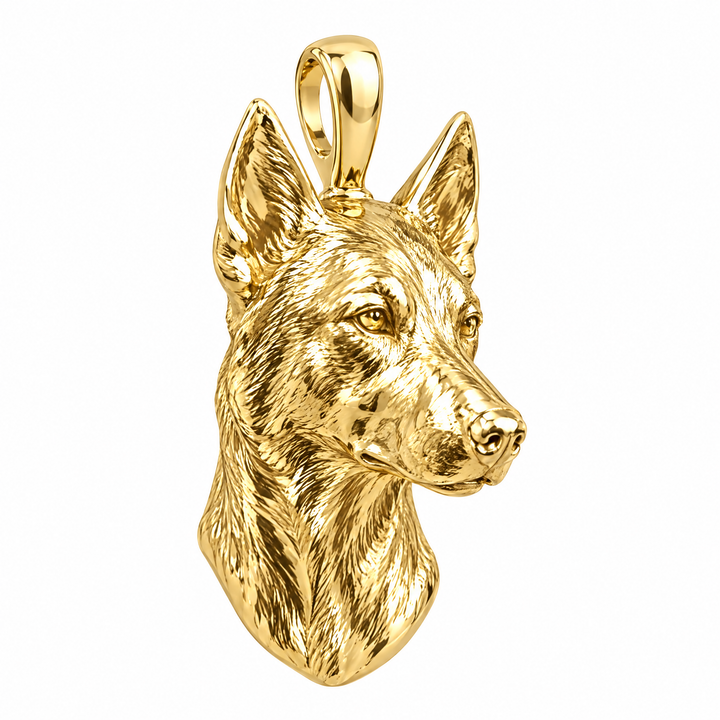 Belgian Malinois gold dog pendant — design render