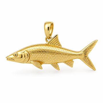 Bonefish pendant design render in high-polish yellow gold on white; pendant only.