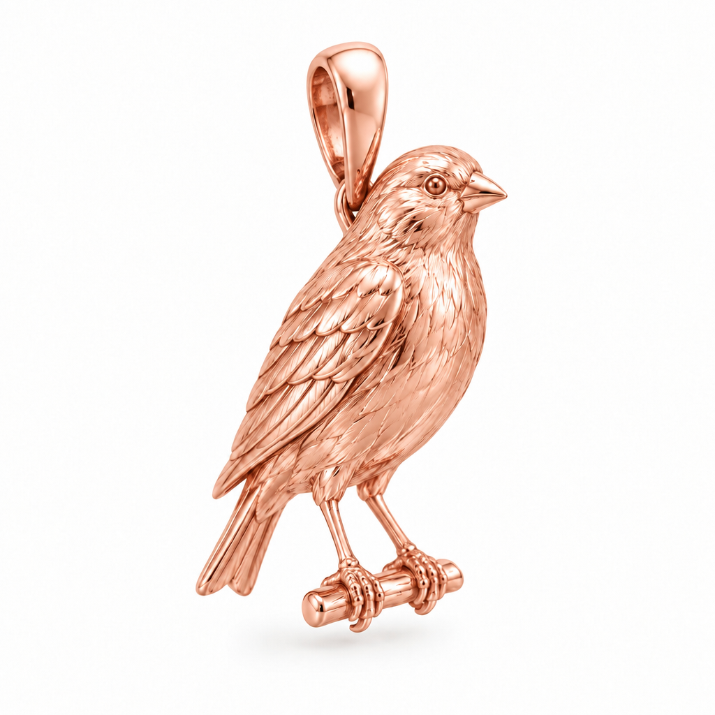Canary pendant design render in high-polish rose gold on white; pendant only.