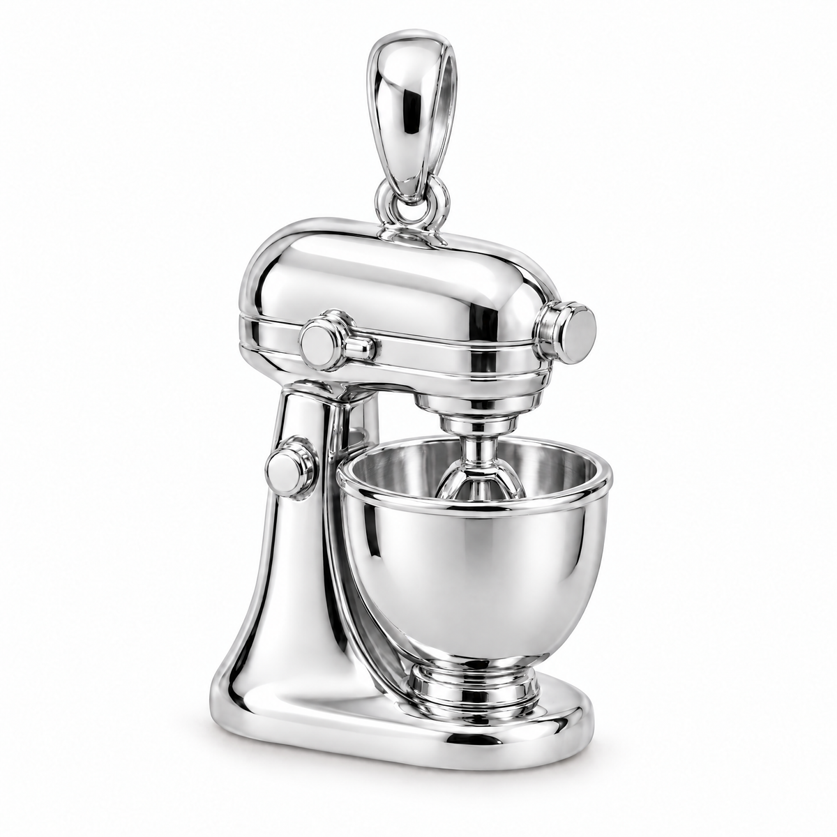 Baker stand mixer pendant in high-polish white gold; 1Luxury Miami design render, pendant only.