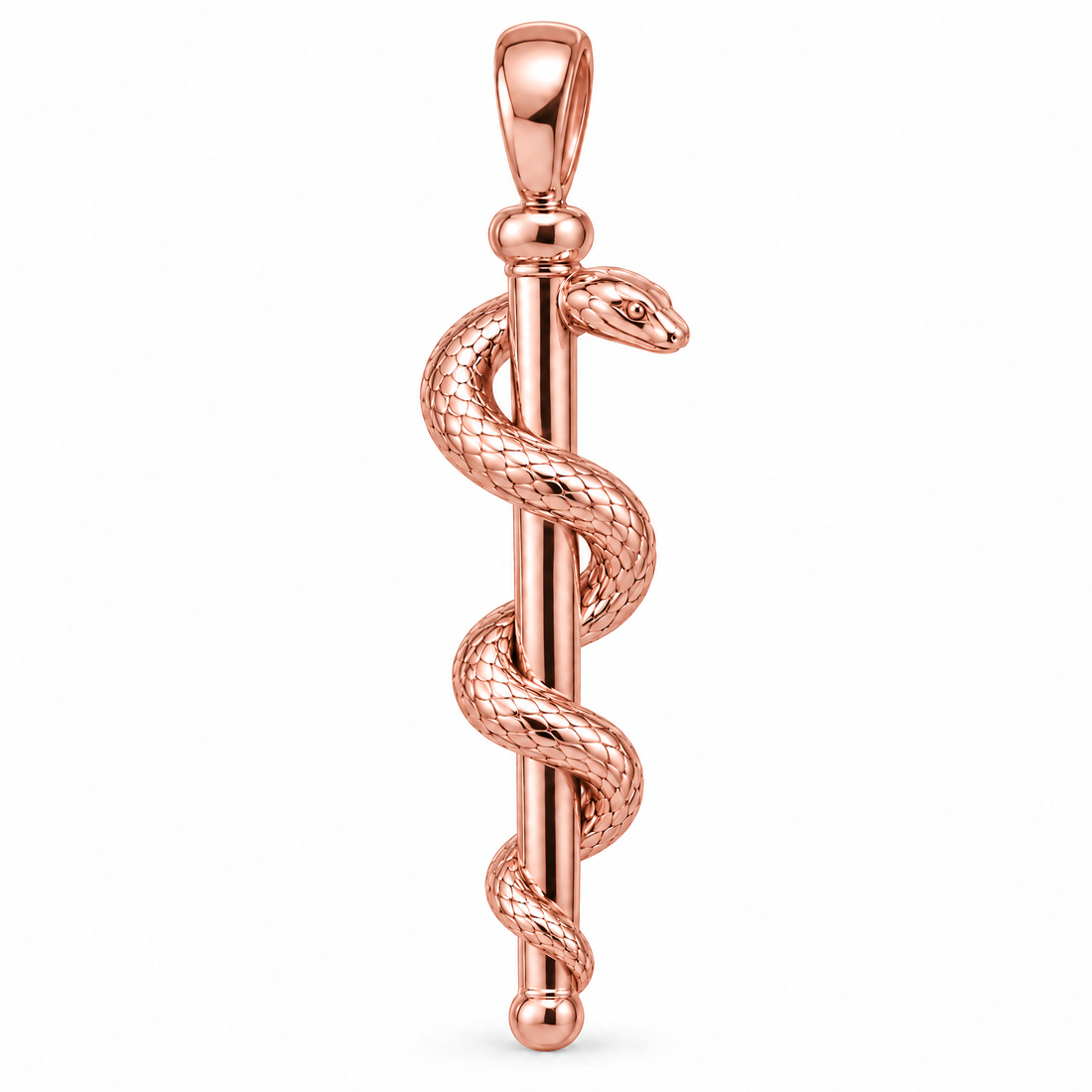 Doctor Rod of Asclepius pendant in high-polish rose gold; 1Luxury Miami design render, pendant only.