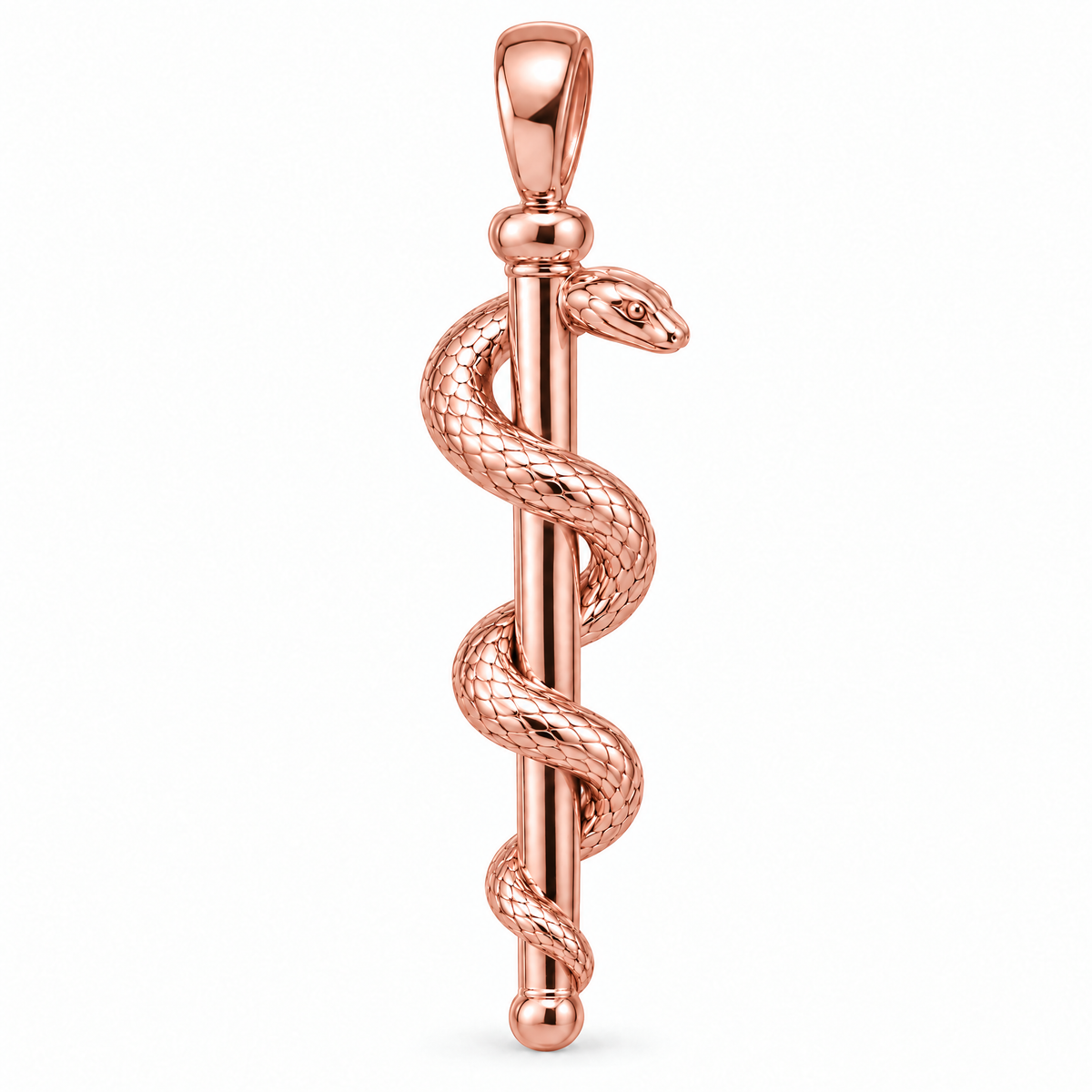 Doctor Rod of Asclepius pendant in high-polish rose gold; 1Luxury Miami design render, pendant only.
