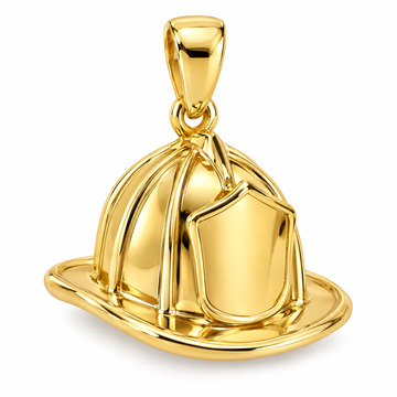 Firefighter helmet pendant in high-polish yellow gold; 1Luxury Miami design render, pendant only.
