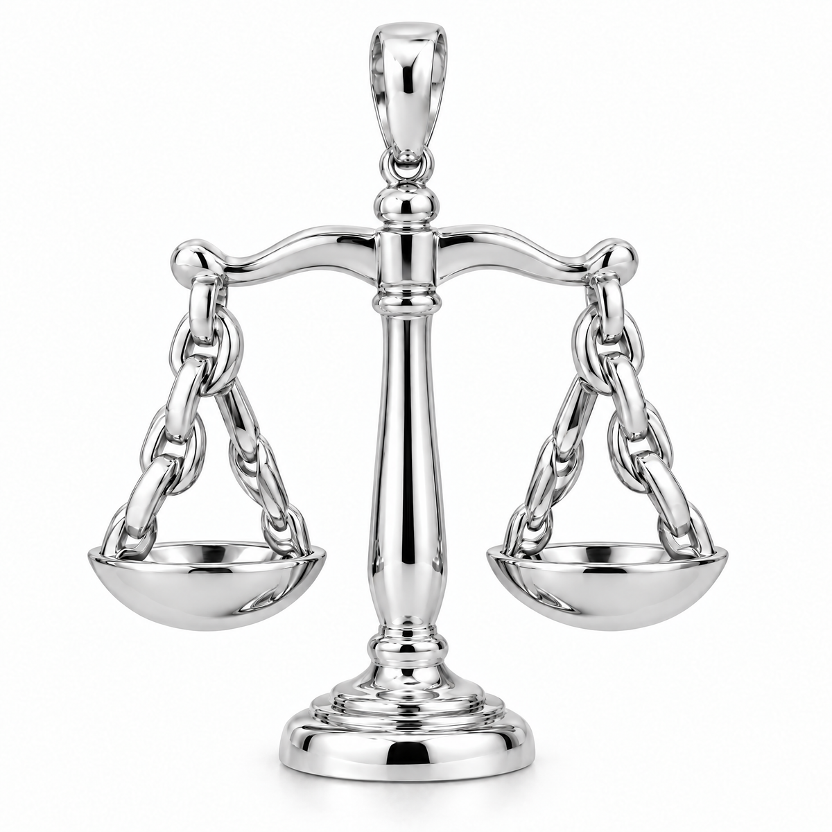 Lawyer scales of justice pendant in high-polish white gold; 1Luxury Miami design render, pendant only.
