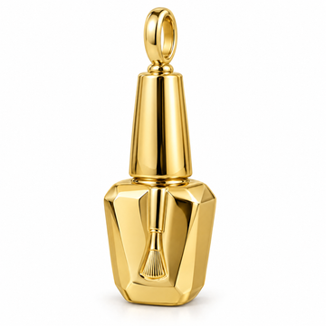 Nail artist polish bottle pendant in high-polish yellow gold; 1Luxury Miami design render, pendant only.