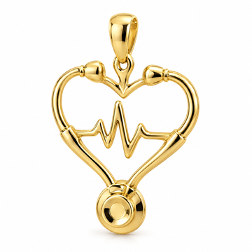 Nurse stethoscope heart pendant in high-polish yellow gold by 1Luxury Miami; design render, chain not included.