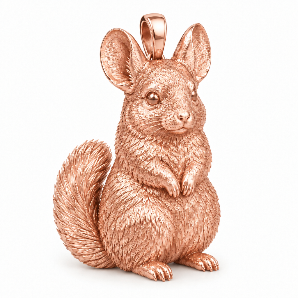 Chinchilla pendant design render in high-polish rose gold on white; pendant only.