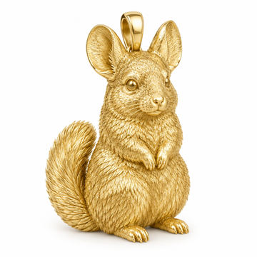 Chinchilla pendant design render in high-polish yellow gold on white; pendant only.