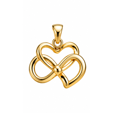 Love Never Ends stone-free interlocking infinity heart pendant in yellow gold; illustrative render, pendant only.