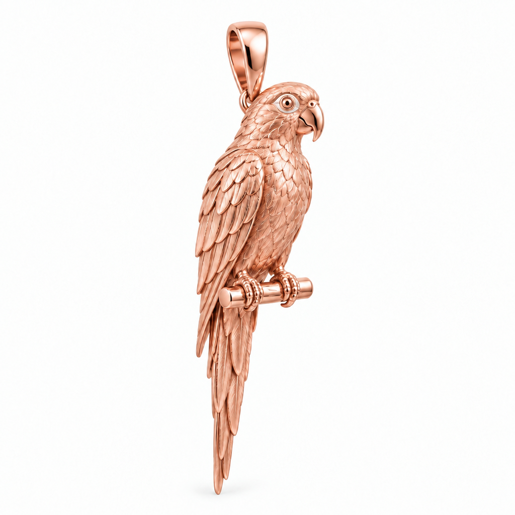 Sun conure pendant design render in high-polish rose gold on white; pendant only.