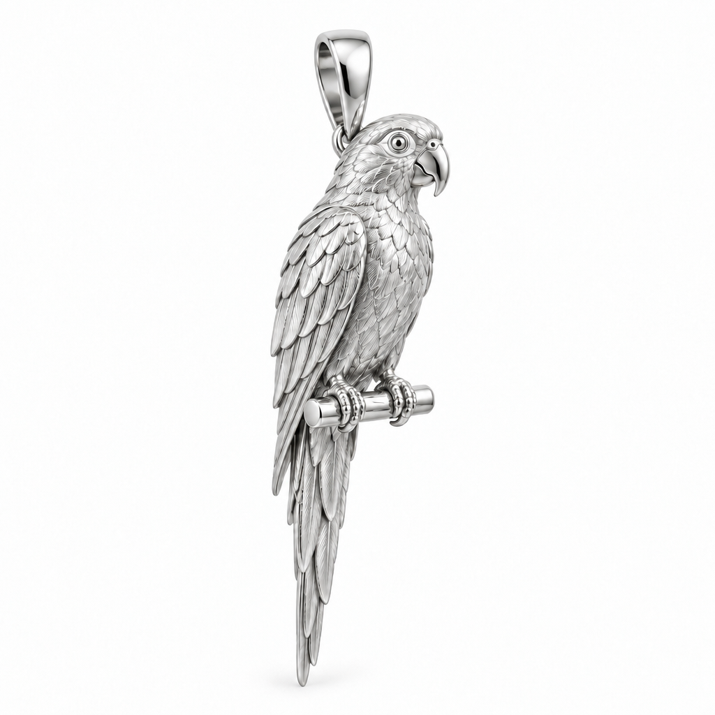 Sun conure pendant design render in high-polish white gold on white; pendant only.