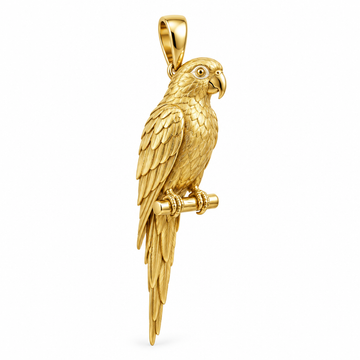 Sun conure pendant design render in high-polish yellow gold on white; pendant only, no enamel.