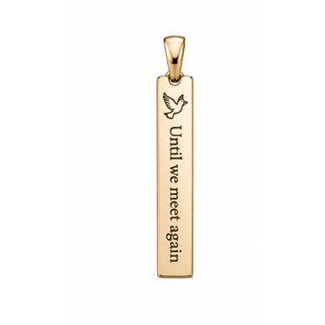 Until We Meet Again engraved dove and bar pendant in yellow gold; illustrative render, pendant only.