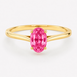 0.50 carat oval-cut laboratory-created pink sapphire solitaire ring in 14K yellow gold