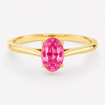 0.50 carat oval-cut laboratory-created pink sapphire solitaire ring in 14K yellow gold