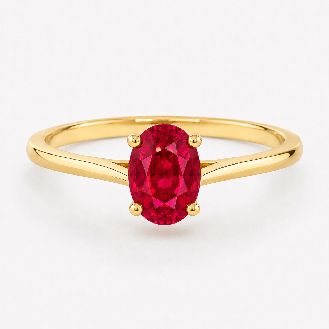 0.50 carat oval-cut laboratory-created ruby solitaire ring in 14K yellow gold