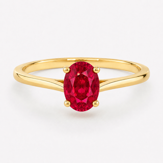 0.50 carat oval-cut laboratory-created ruby solitaire ring in 14K yellow gold