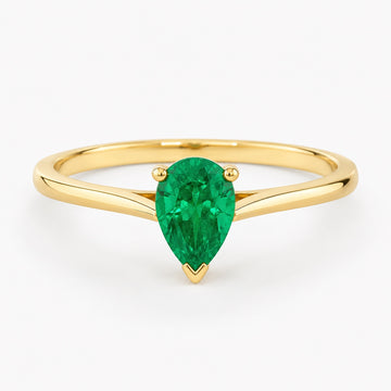 0.50 carat pear-cut laboratory-created emerald solitaire ring in 14K yellow gold