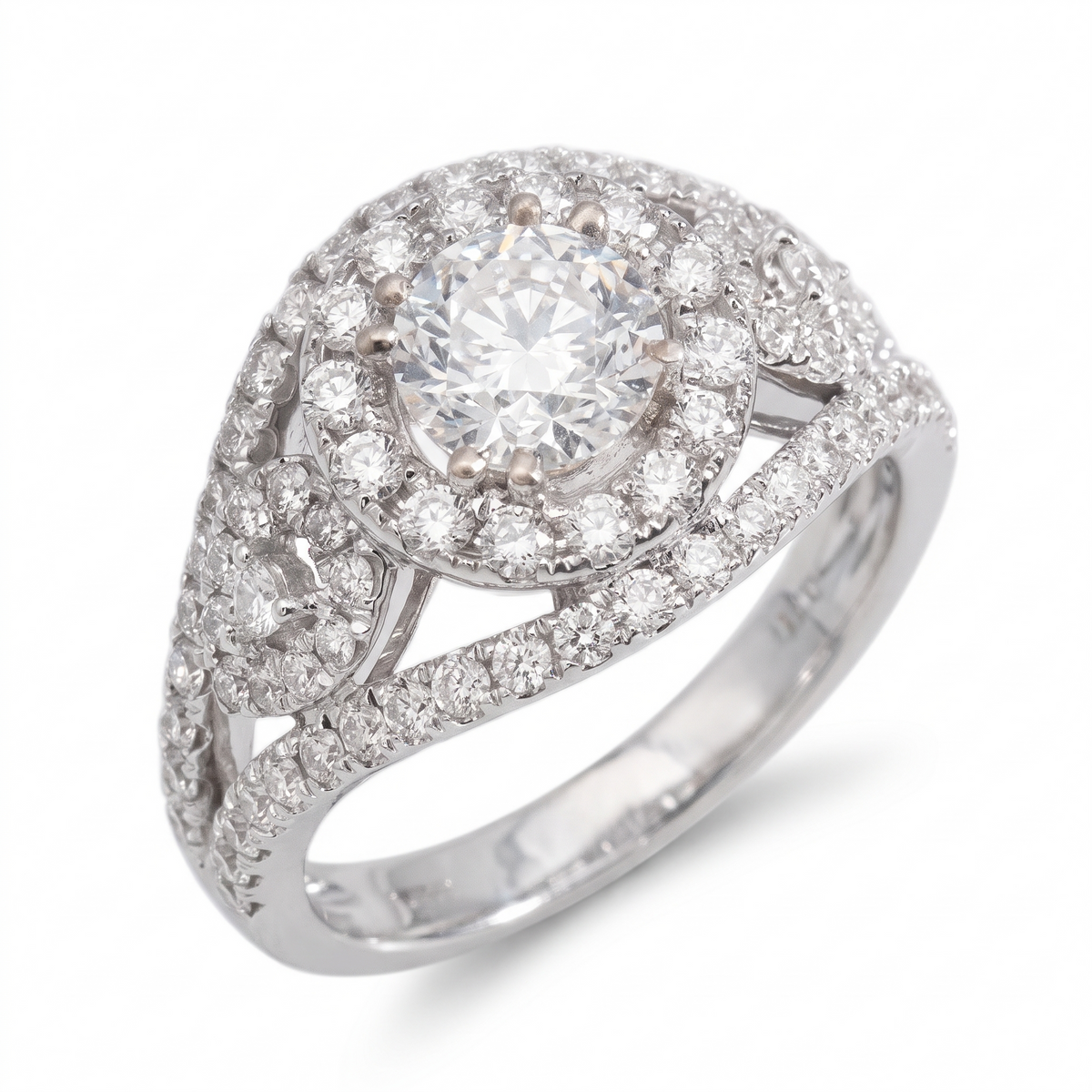 18K White Gold Natural Diamond Ring three-quarter catalog view on white background