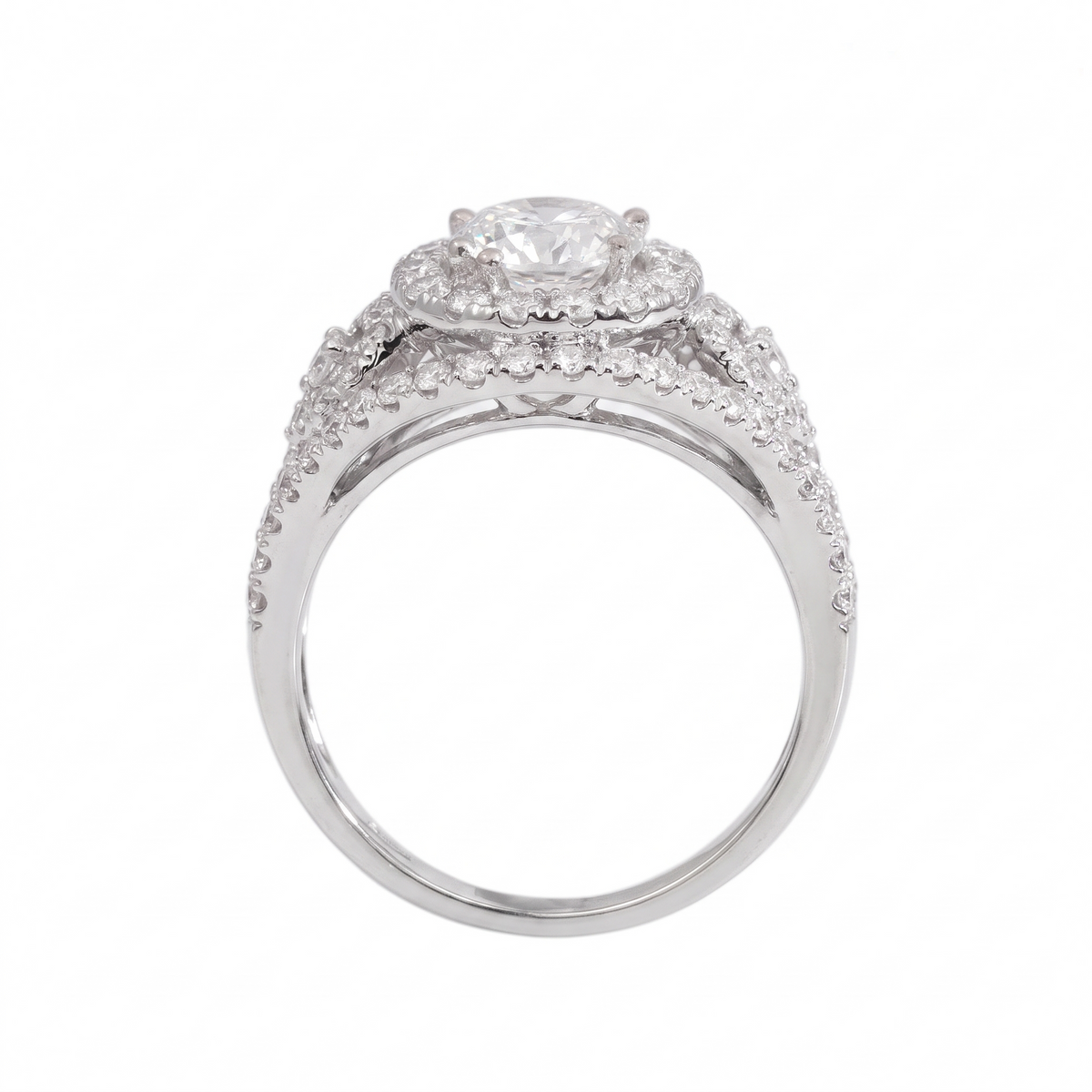 18K White Gold Natural Diamond Ring side profile catalog view on white background