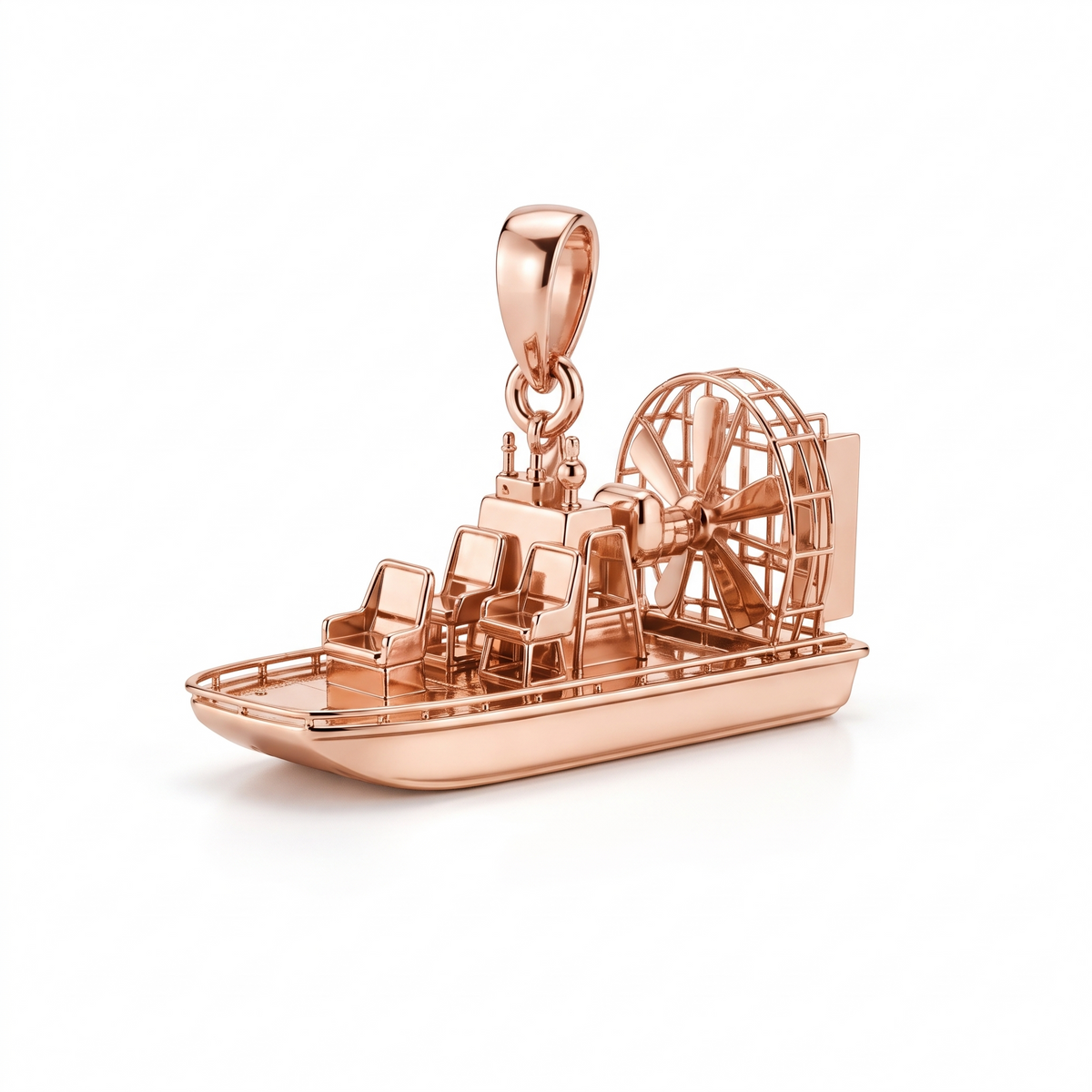 Solid Gold Airboat Pendant shown in rose-gold color variation on white background