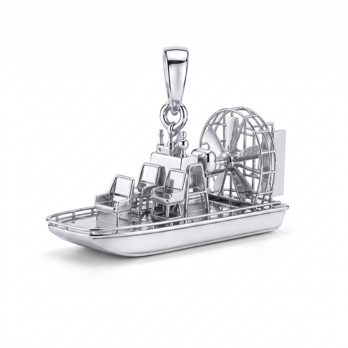 Solid Gold Airboat Pendant shown in white-gold color variation on white background