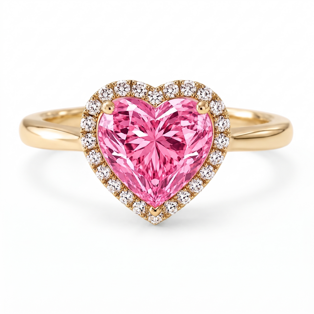 Pink Heart-Shaped Lab-Grown Diamond Halo Engagement Ring – Amour front catalog view on white background
