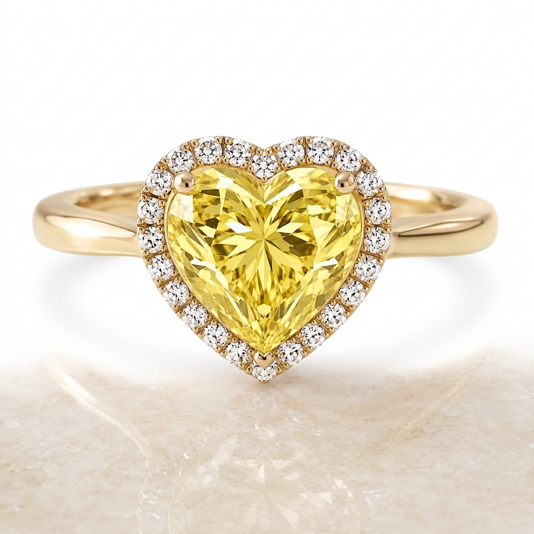 Amour Heart-Shaped Yellow Lab-Grown Diamond Halo Engagement Ring front catalog view on white background