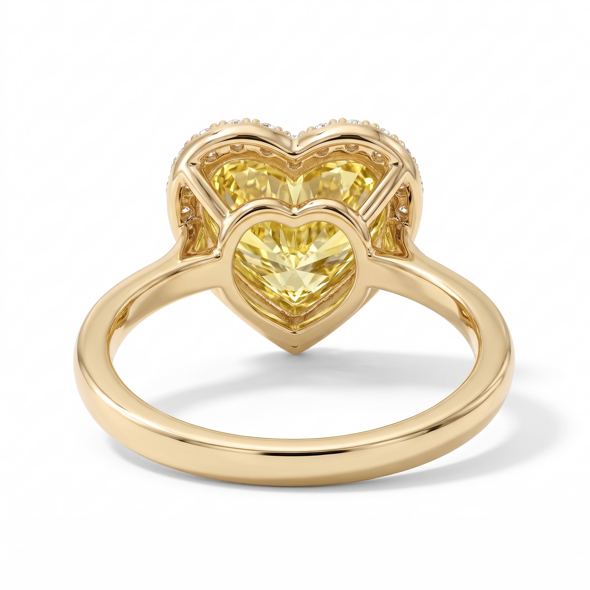 Amour Heart-Shaped Yellow Lab-Grown Diamond Halo Engagement Ring side and rear construction view on white background
