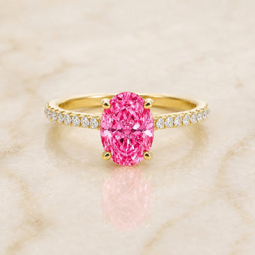 Aurelia oval pink lab-grown diamond pavé engagement ring in yellow gold