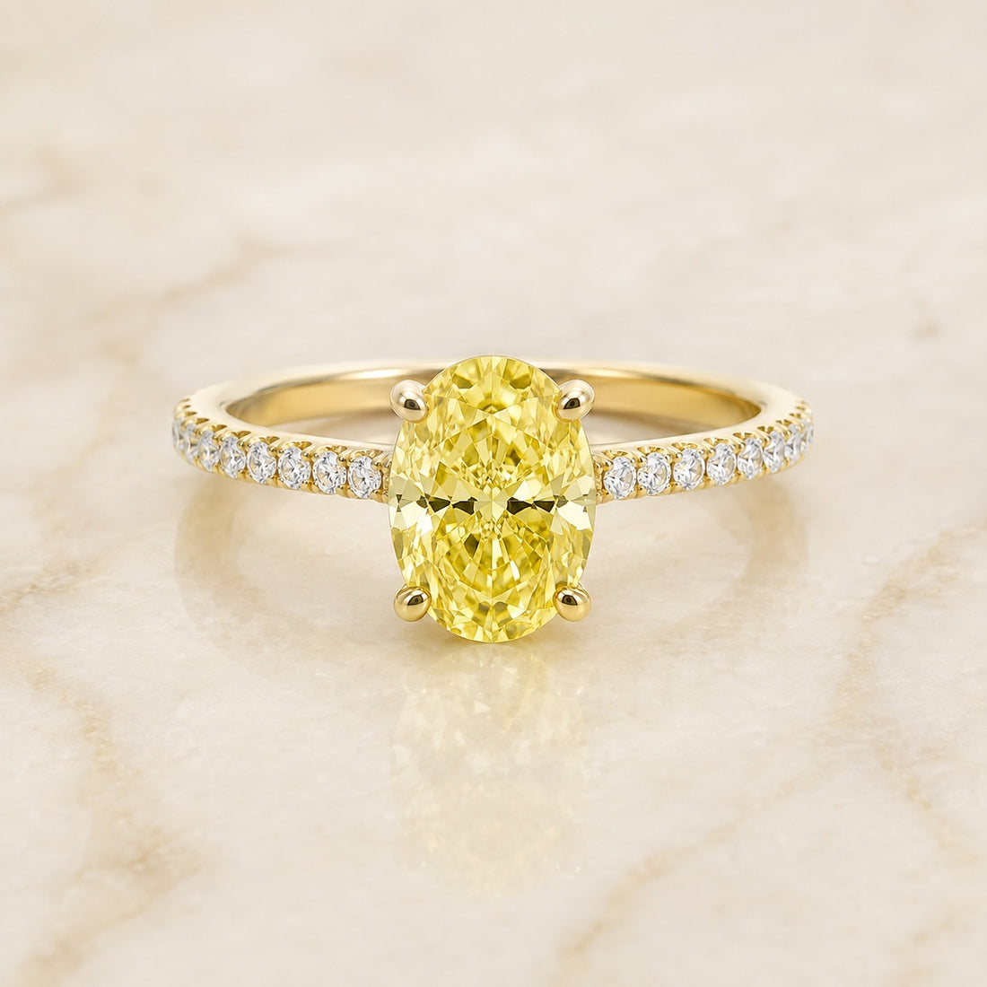 Aurelia oval yellow lab-grown diamond pavé engagement ring in yellow gold